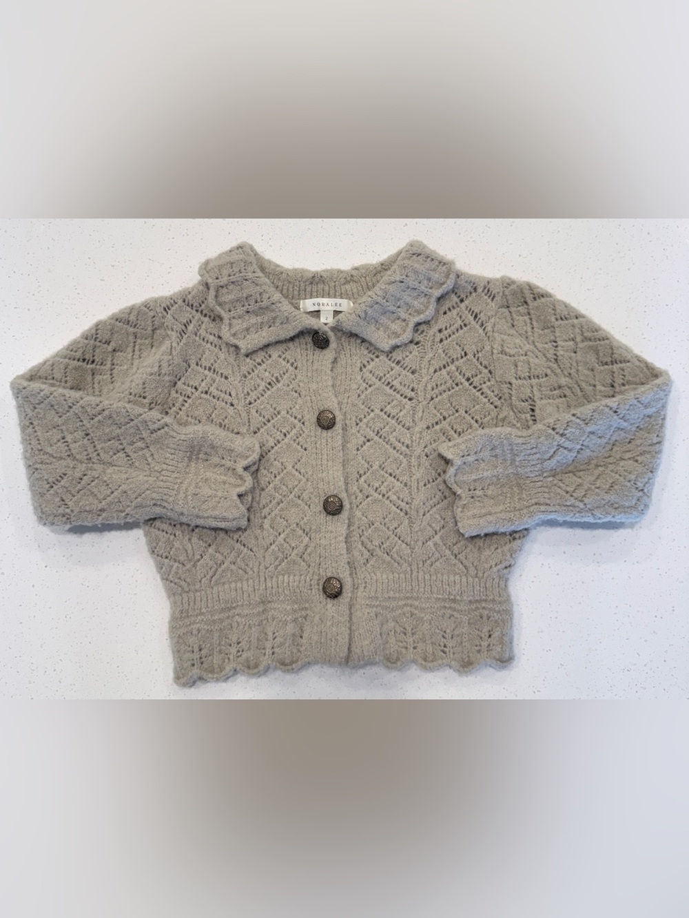 Noralee Rylee Cru Ruffle Pointelle Cardigan Sweater Scalloped Peter Pan Collar 2